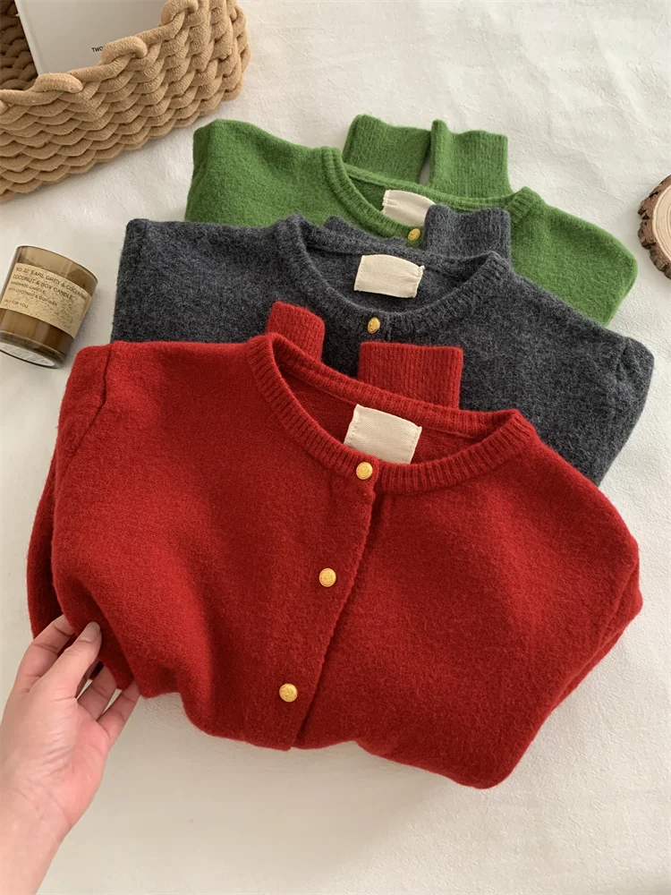 Casual Long-Sleeved Round-Neck Cardigan Sweater